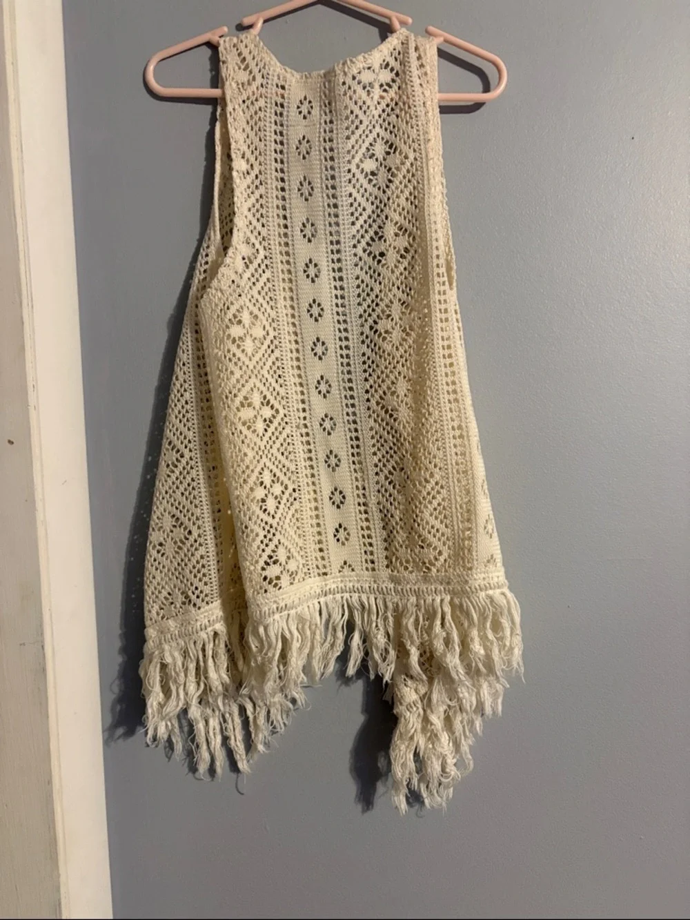 Knitworks Cream Crochet Fringe Vest